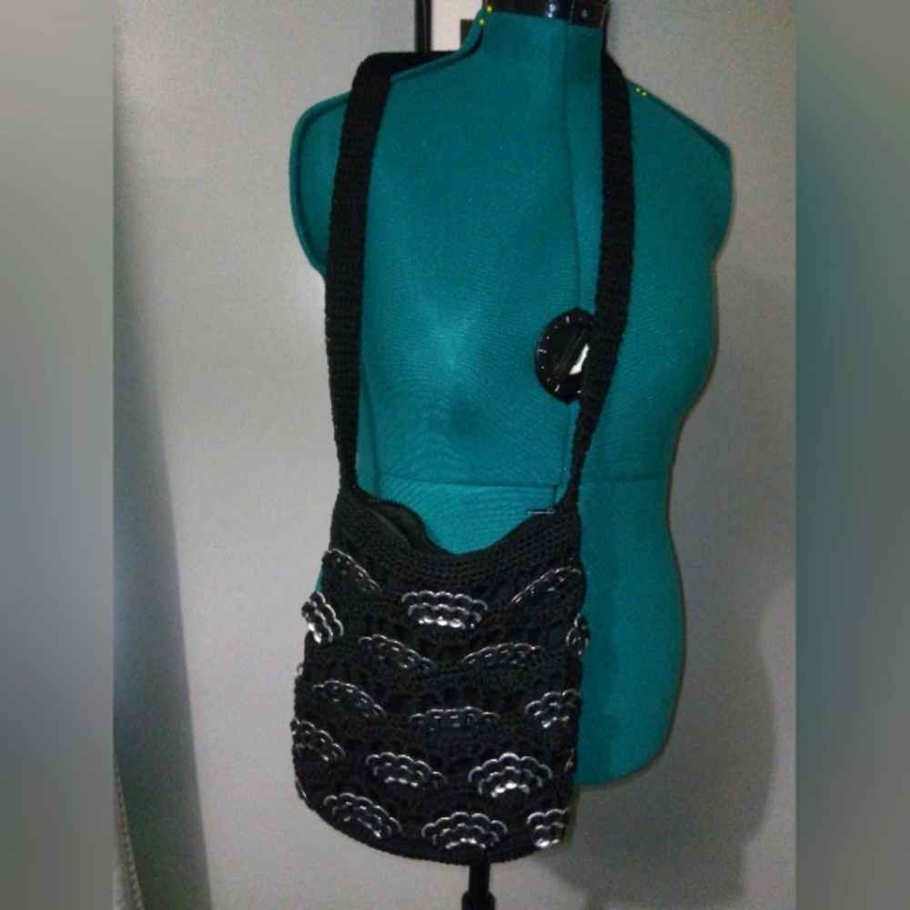 Handcrafted Crochet Soda Tab Crossbody Purse in Black